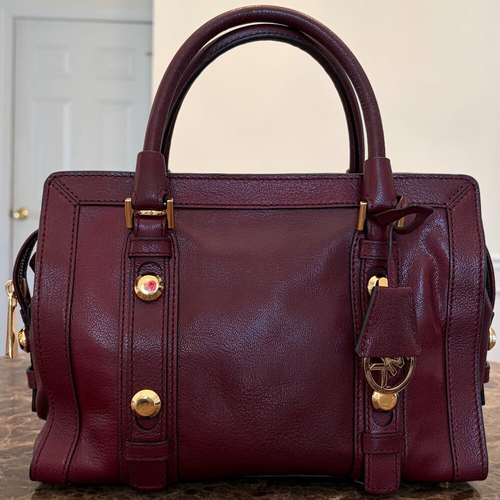 MICHAEL KORS Collins Studded Medium Leather Satchel in Merlot